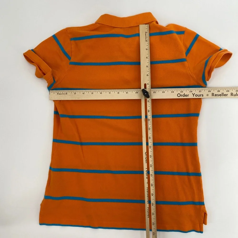 Ralph Lauren Sport Polo‎ Shirt Kids Large Orange Striped Pique Preppy Summer